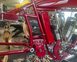 Transmission and oil canister fitted to the frame.